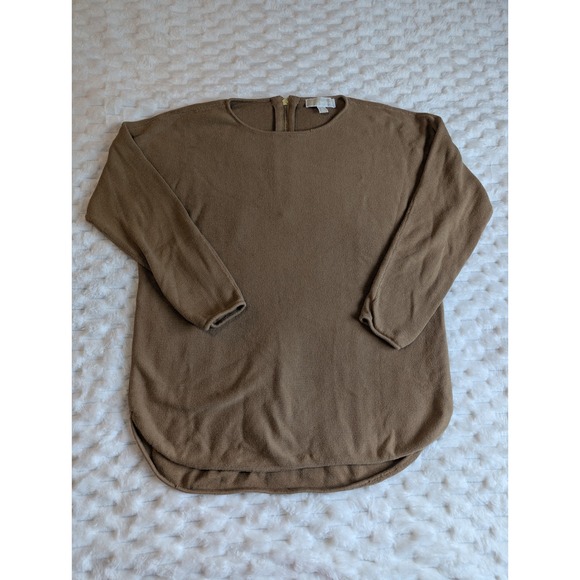 Michael Kors Tunic Top Gold Zipper Back Long Sleeve Knit‎ Sweater XL - Picture 1 of 9